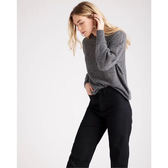 NWOT Quince Baby Alpaca Wool Alpaca Diamond Stitch Crew Sweater XS Charcoal Gray - Picture 2 of 12